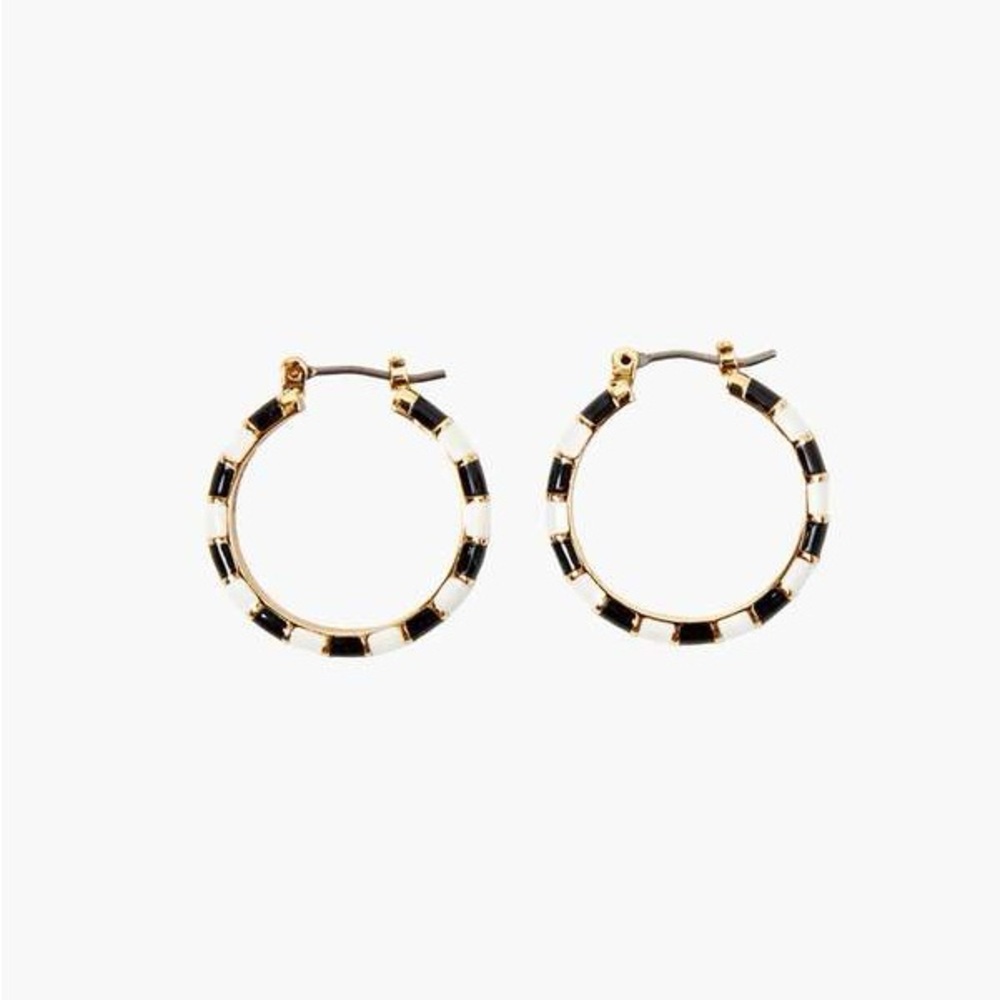 Clare V. Black and White Enamel Striped Hoops NIB